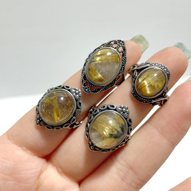 19 Pieces Golden Rutile Quartz Different Styles Ring - Wholesale Crystals