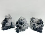 3 Pieces Large Black Clear Quartz Cluster Skull Carving