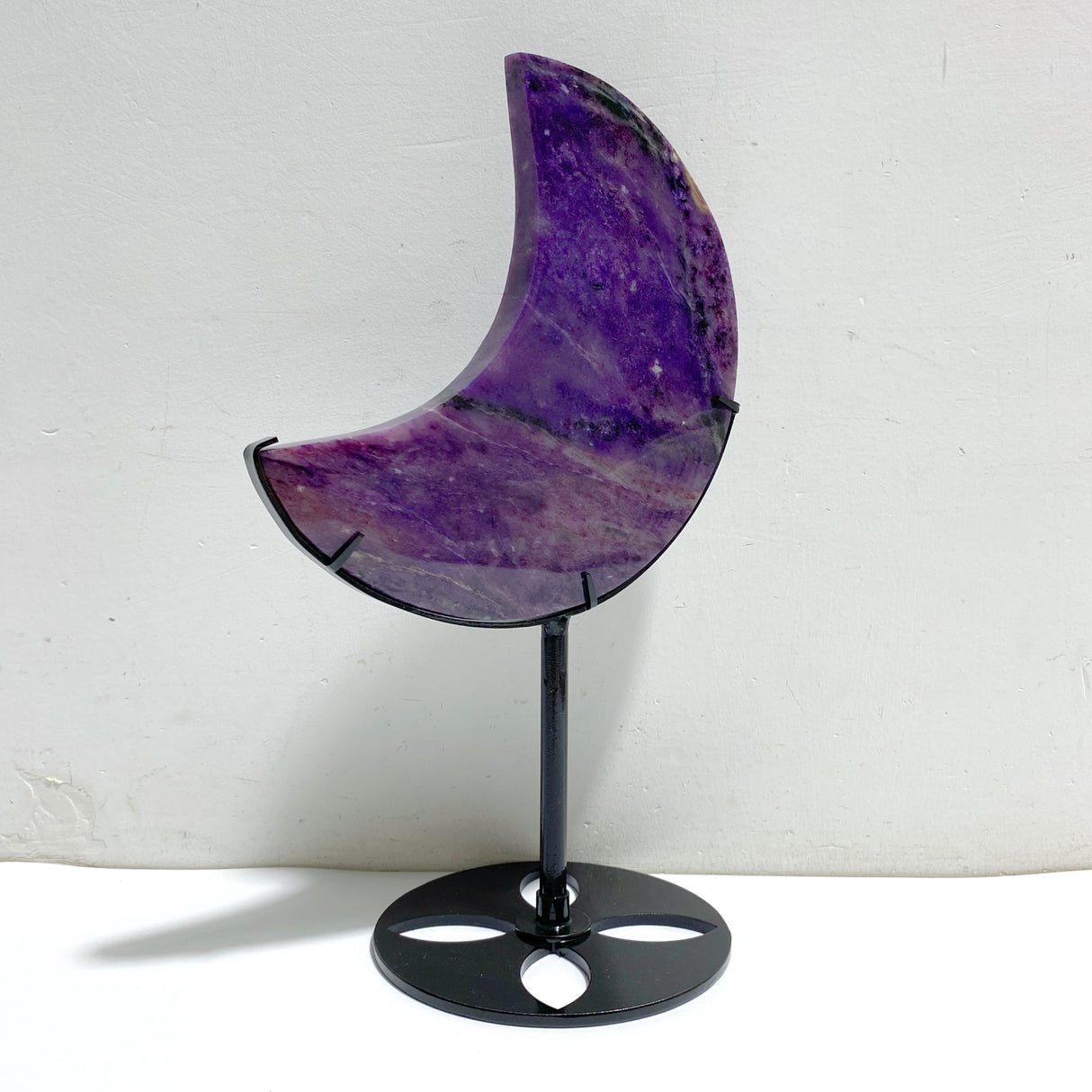 Large Charoite Moon Carving With Stand