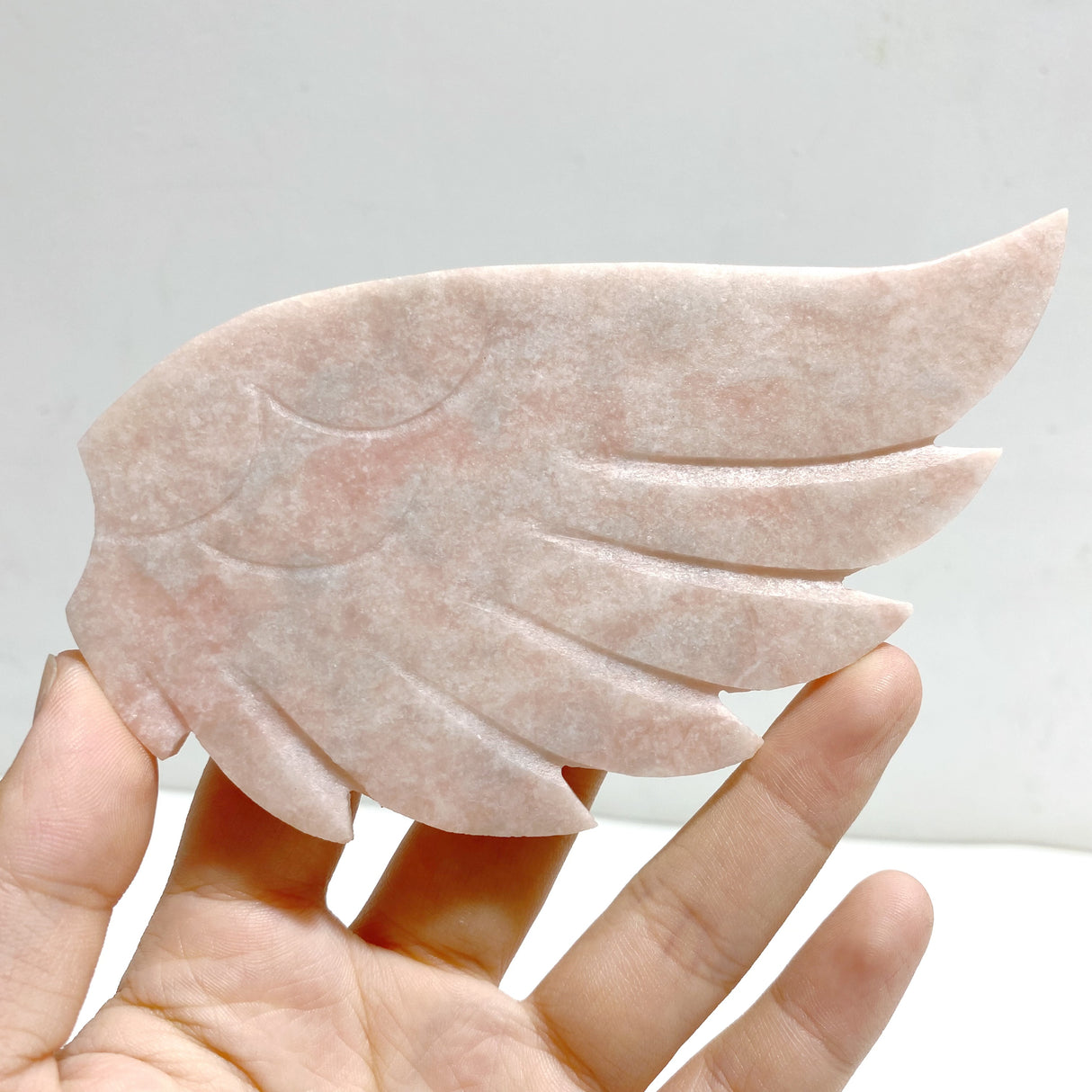Pink Opal Heart Wing Carving With Stand