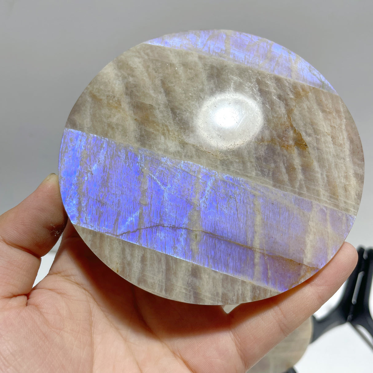 3 Pieces Blue Moonstone Round Plate Home Decor With Plastic Base