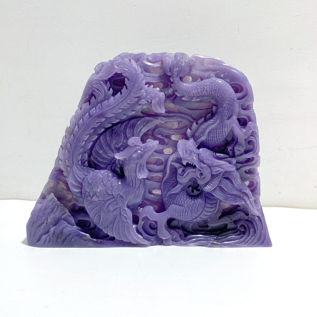 Unique Purple Jade Chinese Dragon&Phoenix Carving