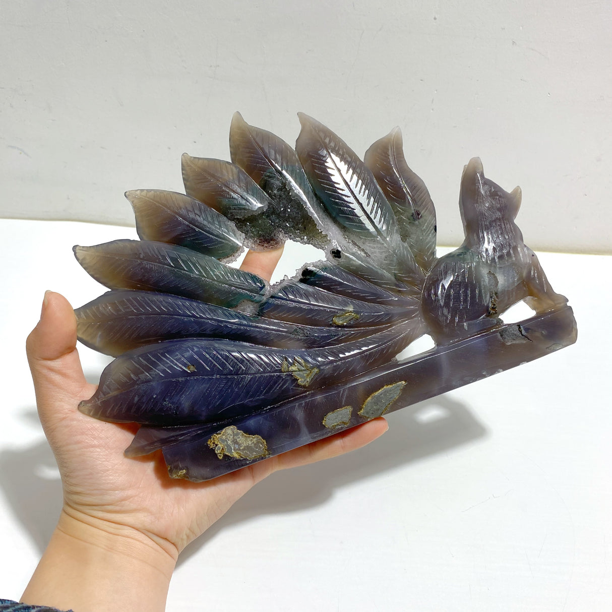 Geode Agate Druzy Nine-tailed Fox Carving #10