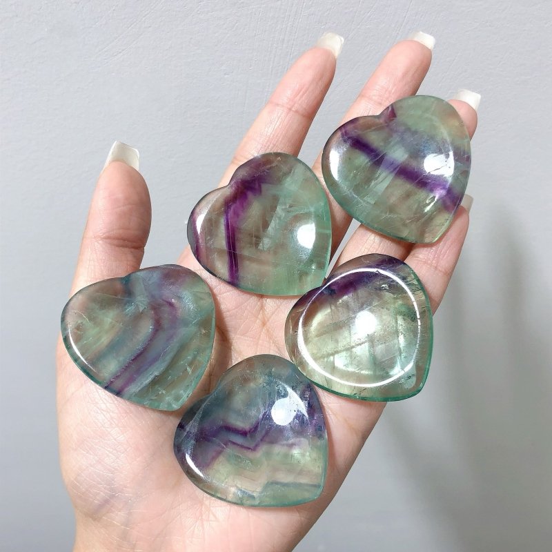 2 Colors Fluorite Worry Stone Heart Wholesale - Wholesale Crystals