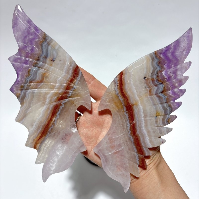 2 Pairs Amethyst Mixed Agate Demon And Angel Symmetry Wing Carving With Stand -Wholesale Crystals