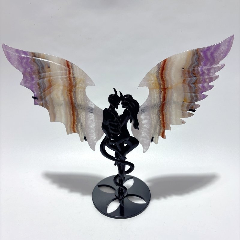 2 Pairs Amethyst Mixed Agate Demon And Angel Symmetry Wing Carving With Stand -Wholesale Crystals