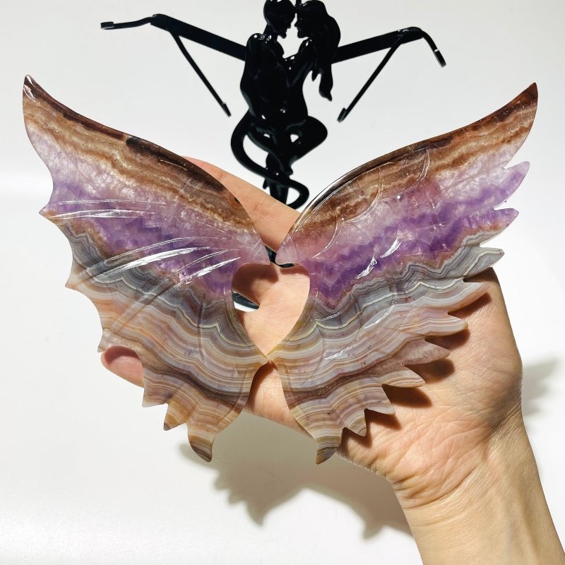 2 Pairs Amethyst Mixed Agate Demon And Angel Wing Carving With Stand -Wholesale Crystals