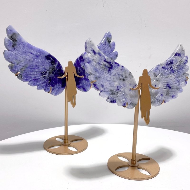 2 Pairs Blue Aventurine Angel Wing Carving With Stand - Wholesale Crystals