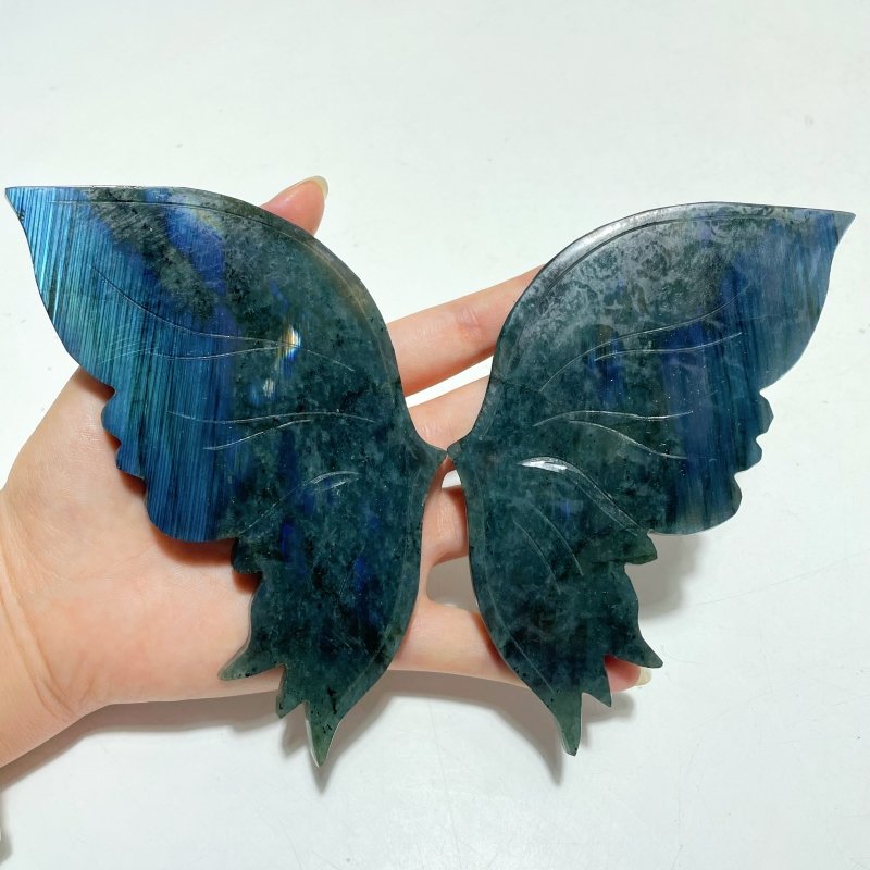 2 Pairs Butterfly Carving With Stand Labradorite Amethyst Mixed Flower Agate - Wholesale Crystals