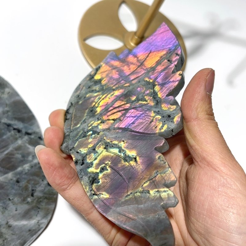 2 Pairs Butterfly Wing Carving With Stand Labradorite Amethyst Mixed Agate -Wholesale Crystals