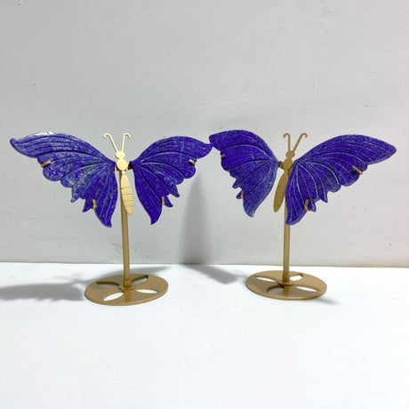 2 Pairs Delicate Lapis Lazuli Butterfly Wing Carving With Stand - Wholesale Crystals