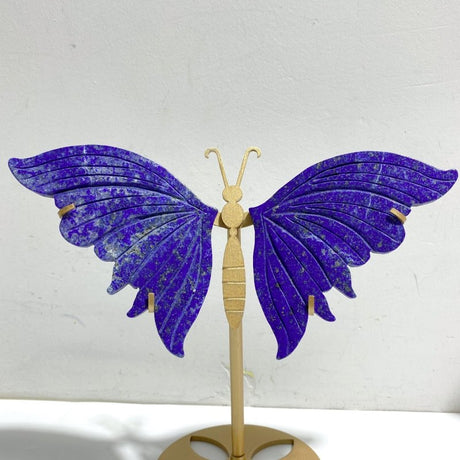 2 Pairs Delicate Lapis Lazuli Butterfly Wing Carving With Stand - Wholesale Crystals