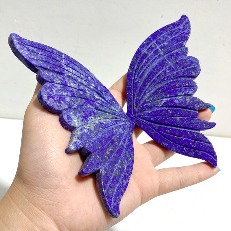 2 Pairs Delicate Lapis Lazuli Butterfly Wing Carving With Stand - Wholesale Crystals