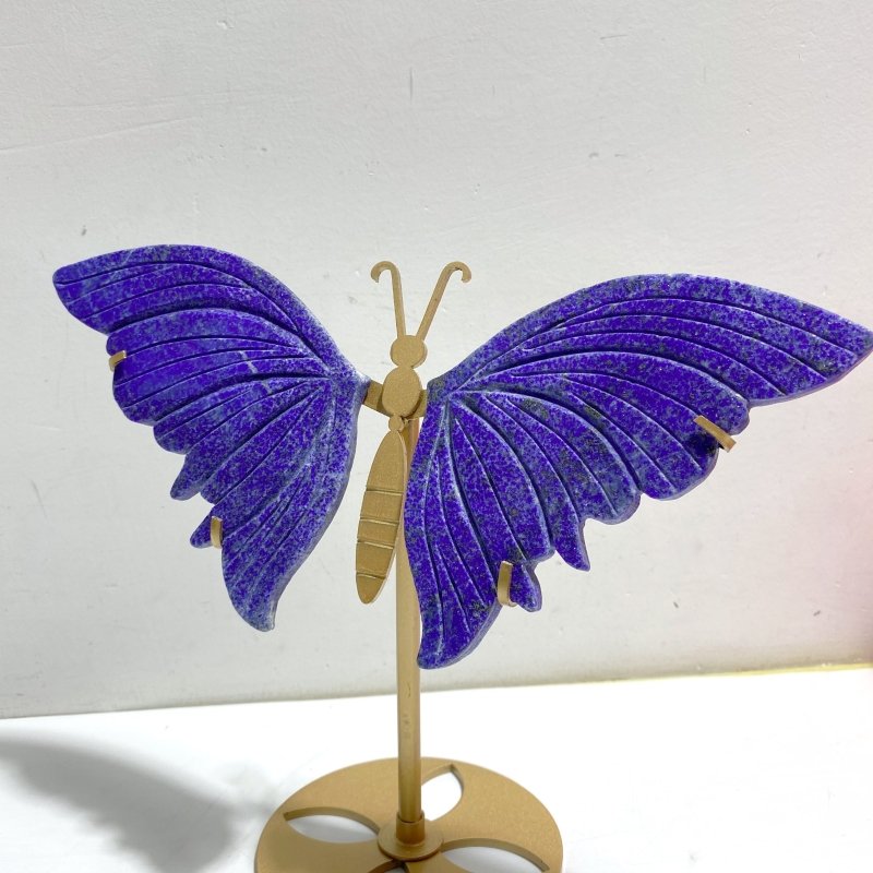 2 Pairs Delicate Lapis Lazuli Butterfly Wing Carving With Stand - Wholesale Crystals