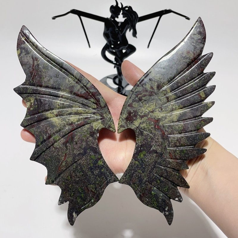 2 Pairs Dragon Blood Stone Demon And Angel Wing Carving With Stand -Wholesale Crystals