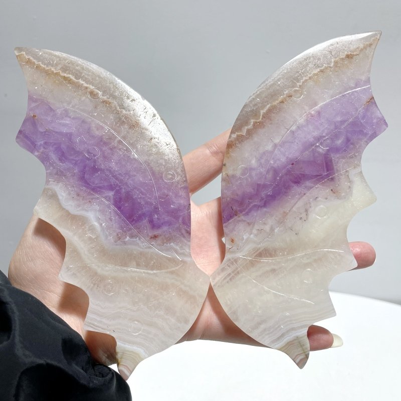 2 Pairs Flying Dragon Wing With Stand Amethyst Mixed Stripe Agate Mookaite - Wholesale Crystals