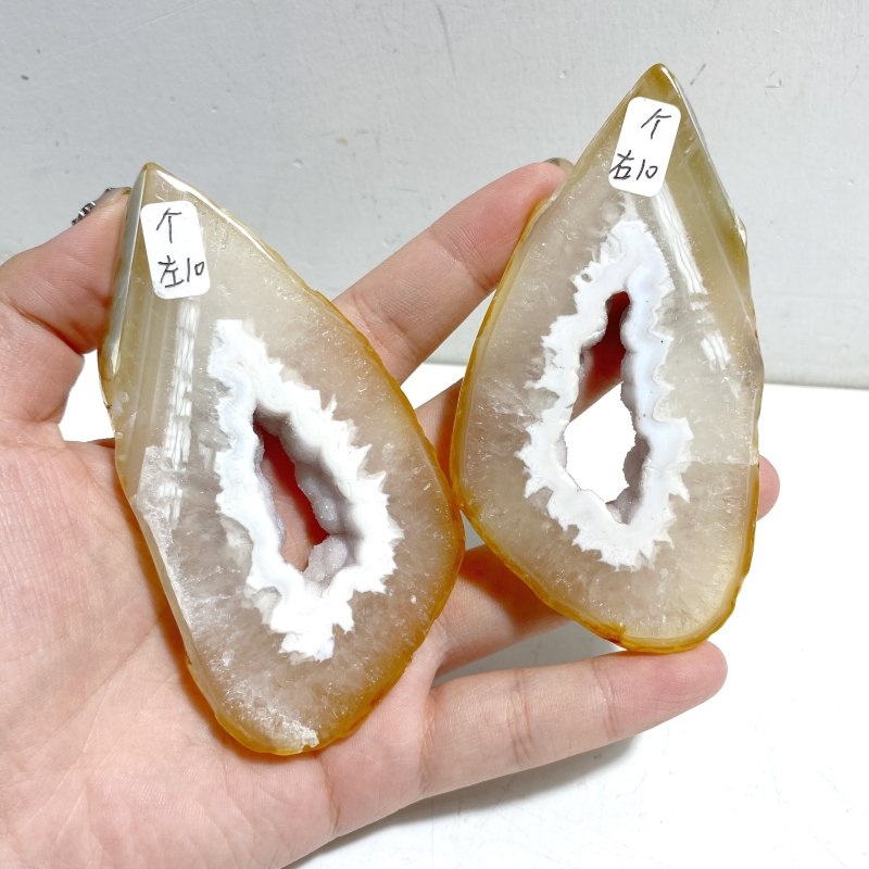 2 Pairs Geode Druzy Pink Amethyst Slab Butterfly Wing Carving With Stand #4 -Wholesale Crystals