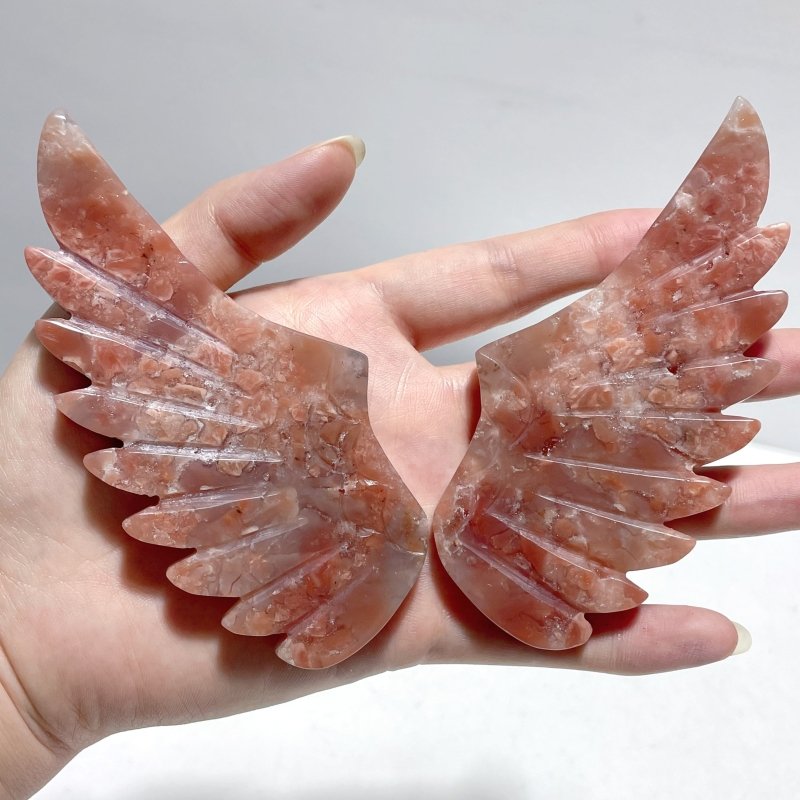 2 Pairs Pink Agate Pegasus Wing Crystal Carving With Stand - Wholesale Crystals