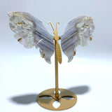 2 Pairs Sakura Flower Agate Butterfly Wing Carving With Stand - Wholesale Crystals