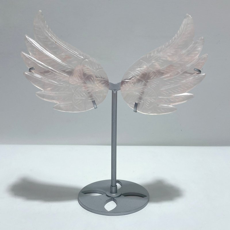 2 Pairs Unique Rose Quartz Angel Wing Carving With Stand - Wholesale Crystals