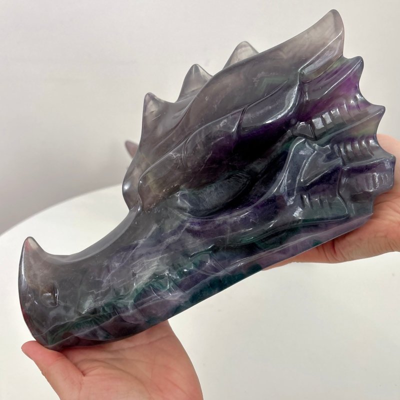 2 Pieces 10.5in Large Colorful Fluorite Dragon Head Carving - Wholesale Crystals