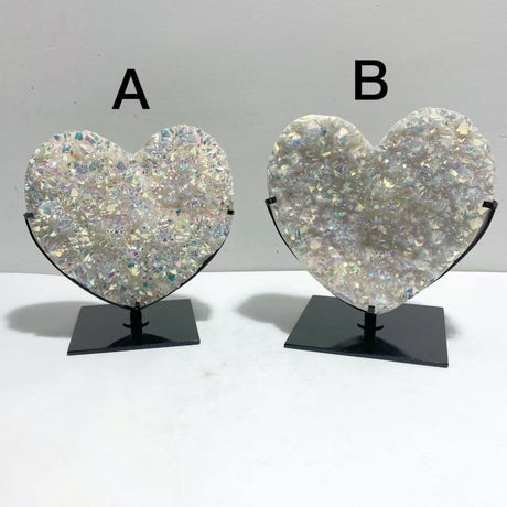 2 Pieces Aura Quartz Cluster Heart With Stand 10 - Wholesale Crystals