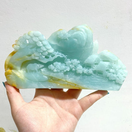 2 Pieces Beautiful Caribbean Calcite Landscape Pavilion Carving 8 - Wholesale Crystals