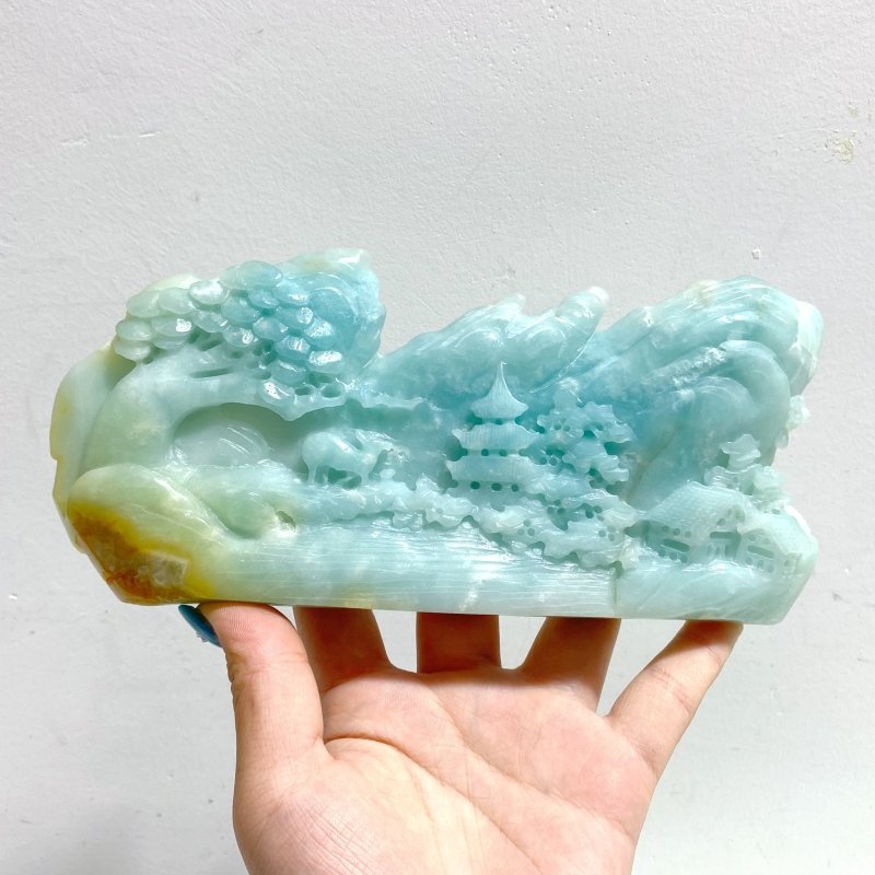 2 Pieces Beautiful Caribbean Calcite Landscape Pavilion Carving 9 - Wholesale Crystals
