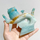 2 Pieces Beautiful Caribbean Calcite Owl Carving -Wholesale Crystals