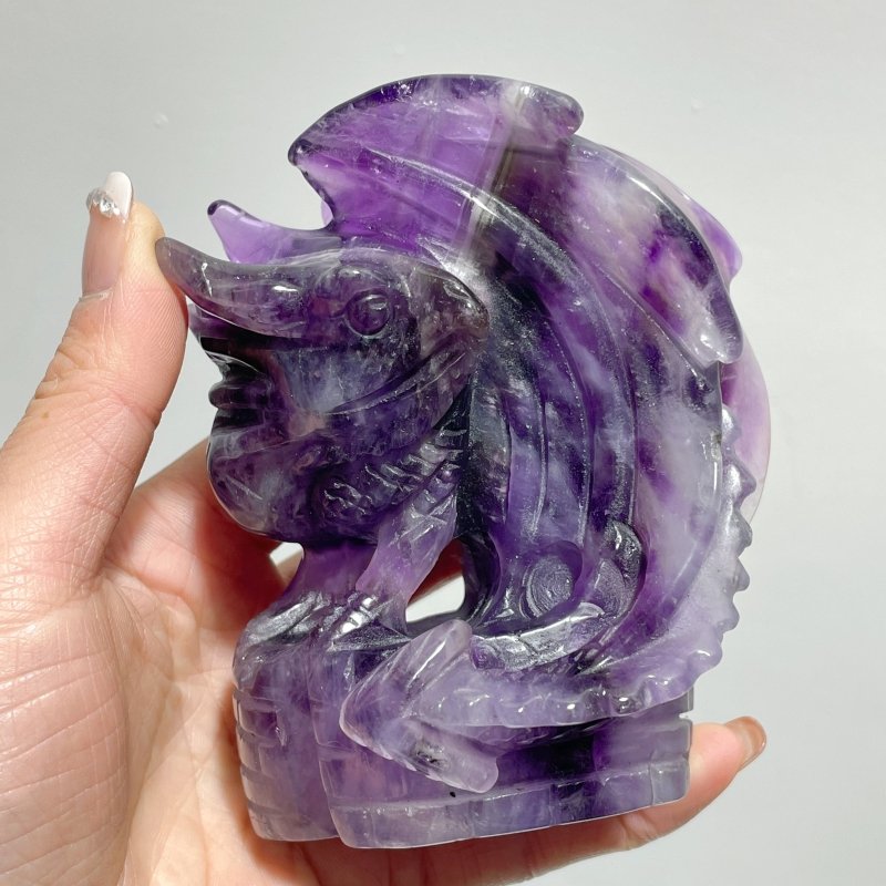 2 Pieces Beautiful Chevron Amethyst Dragon Castle Carving - Wholesale Crystals