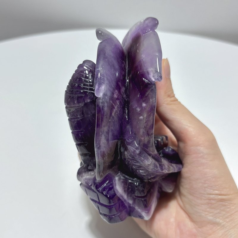 2 Pieces Beautiful Chevron Amethyst Dragon Castle Carving - Wholesale Crystals