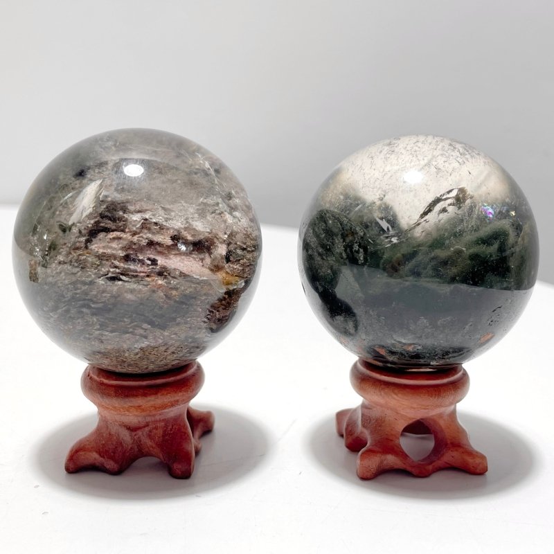 2 Pieces Beautiful Garden Quartz Sphere - Wholesale Crystals