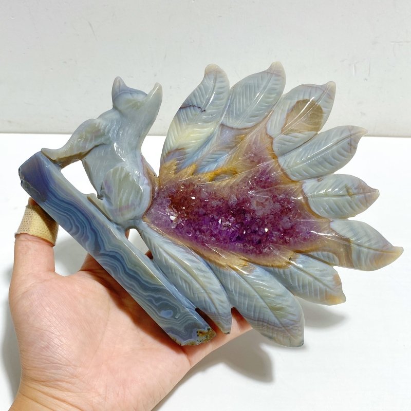 2 Pieces Beautiful Geode Druzy Agate Nine-tailed Fox Carving 5 -Wholesale Crystals