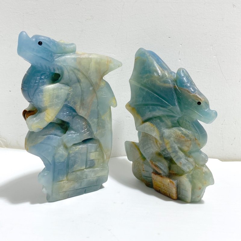 2 Pieces Blue Onyx Flying Dragon Castle Carving -Wholesale Crystals