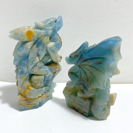 2 Pieces Blue Onyx Flying Dragon Castle Carving -Wholesale Crystals