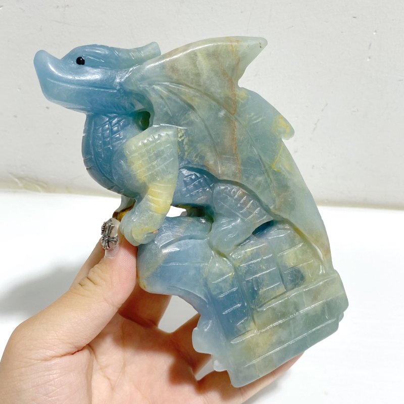 2 Pieces Blue Onyx Flying Dragon Castle Carving -Wholesale Crystals