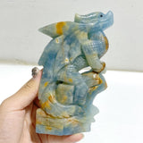 2 Pieces Blue Onyx Flying Dragon Castle Carving -Wholesale Crystals