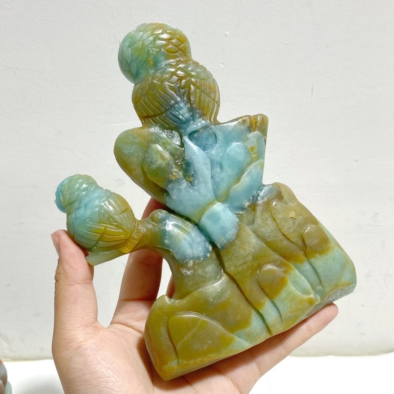 2 Pieces Caribbean Calcite Owl Carving -Wholesale Crystals