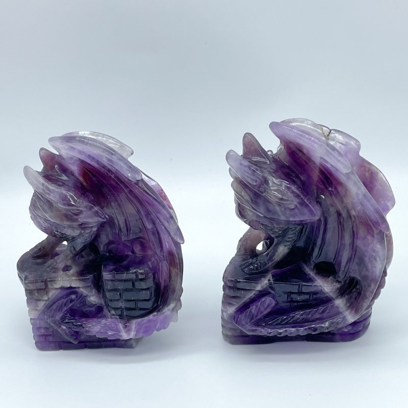 2 Pieces Chevron Amethyst Dragon Castle Carving - Wholesale Crystals