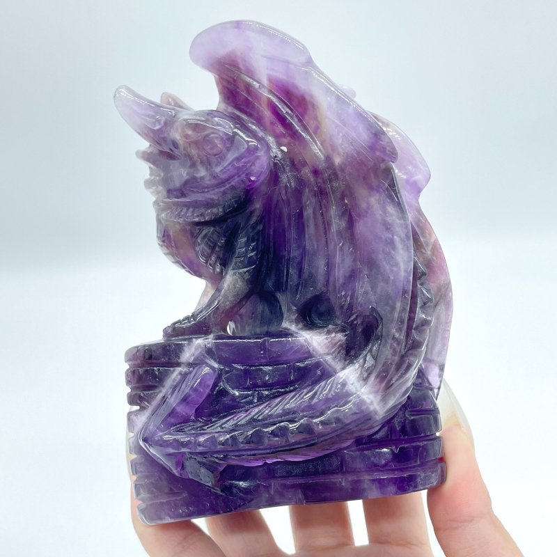 2 Pieces Chevron Amethyst Dragon Castle Carving - Wholesale Crystals