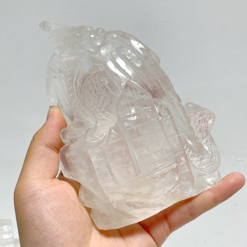 2 Pieces Clear Quartz Flying Dragon Castle Carving - Wholesale Crystals