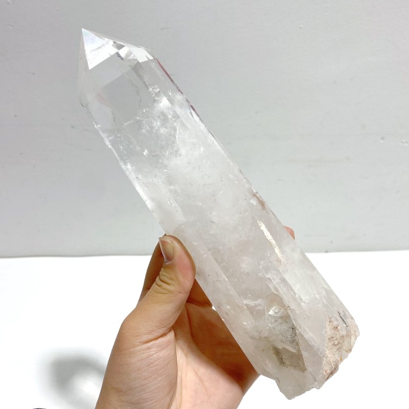 2 Pieces Clear Quartz Point Raw Bottom With Stand 1 - Wholesale Crystals
