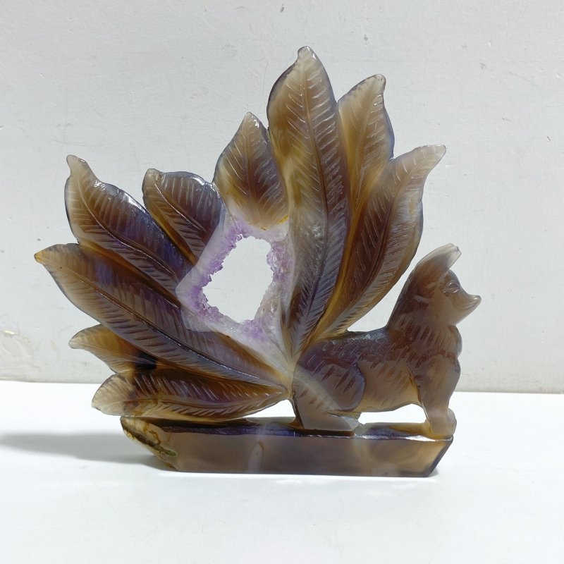 2 Pieces Geode Agate Druzy Nine-tailed Fox Carving 13 -Wholesale Crystals