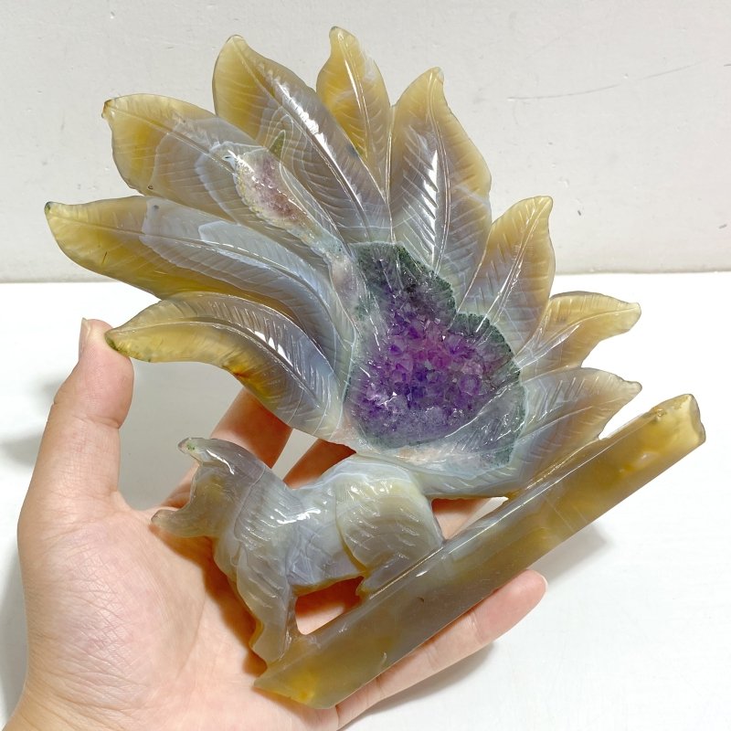 2 Pieces Geode Agate Druzy Nine-tailed Fox Carving 16 -Wholesale Crystals
