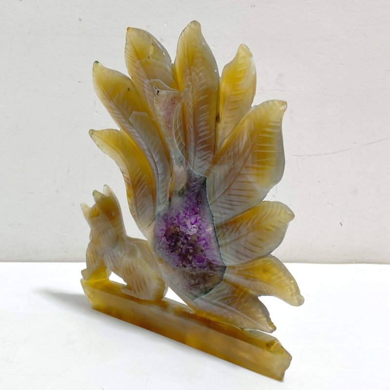 2 Pieces Geode Agate Druzy Nine-tailed Fox Carving 16 -Wholesale Crystals
