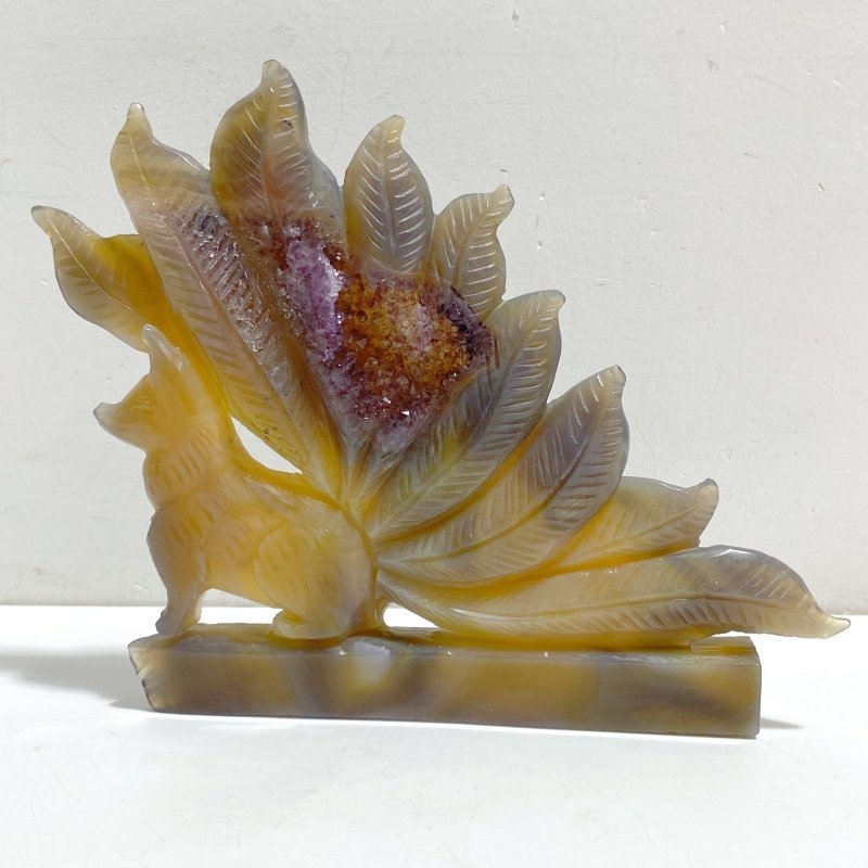 2 Pieces Geode Agate Druzy Nine-tailed Fox Carving 16 -Wholesale Crystals