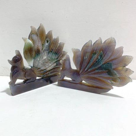 2 Pieces Geode Agate Druzy Nine-tailed Fox Carving 19 -Wholesale Crystals