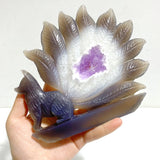 2 Pieces Geode Druzy Agate Nine - tailed Foxes Carving 2 - Wholesale Crystals