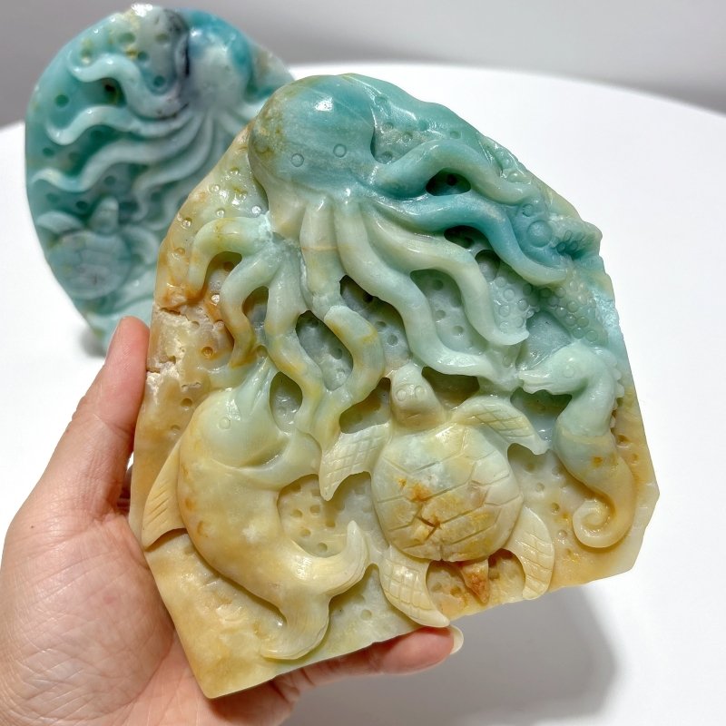 2 Pieces High Quality Caribbean Calcite Sea Animals Carving - Wholesale Crystals