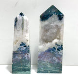 2 Pieces Large Geode Druzy Moss Agate Tower Point - Wholesale Crystals